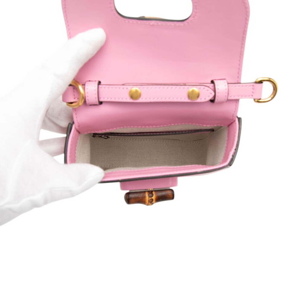 Gucci Bamboo Mini Backpack, Handbag, Shoulder Bag (3-way), Pink Leather, Wome... - Picture 4 of 7